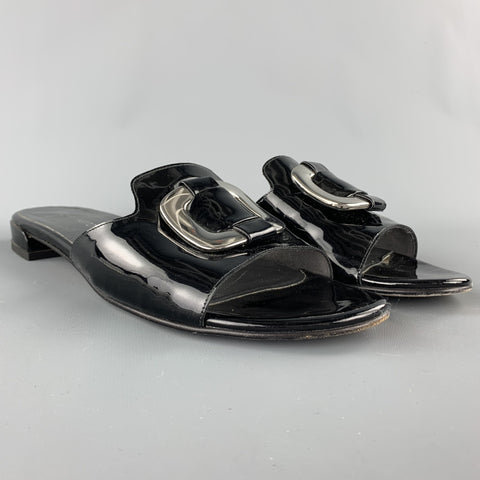 STUART WEITZMAN Talla 11 Zapatos planos con hebilla plateada de charol negro
