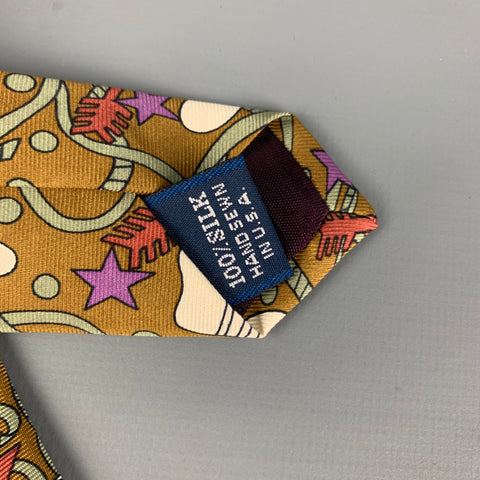 JUSTIN DAVID Cravate en soie imprimée multicolore marron