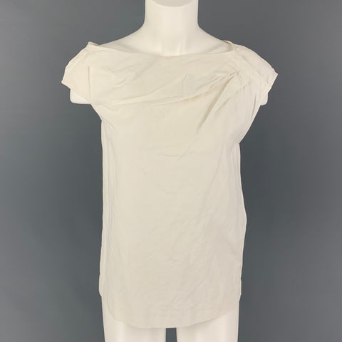 ISA ARFEN Size 6 Cream Cotton Blend Wrinkled A-Line Blouse