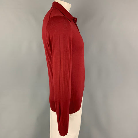 PRADA Taille L Pull polo en laine tricoté bordeaux