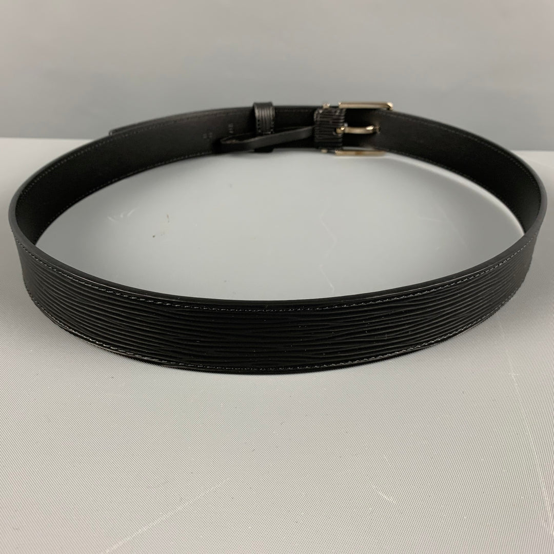 LOUIS VUITTON Waist Size 34 Black Textured Leather Belt