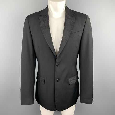 JUST CAVALLI Size 40 Black Wool Lace Notch Lapel Sport Coat