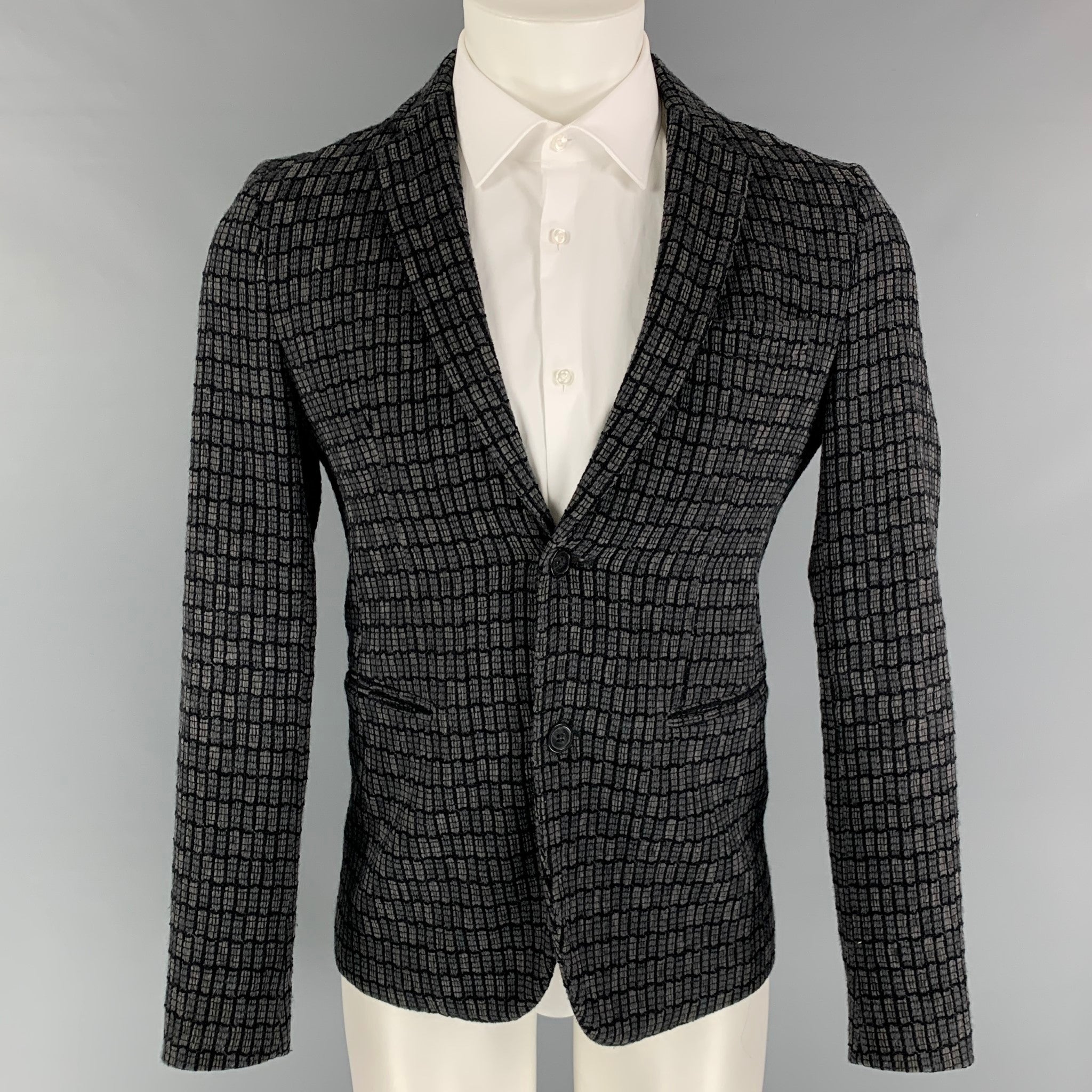 EMPORIO ARMANI Size 34 Grey Black Knitted Wool Blend Sport Coat