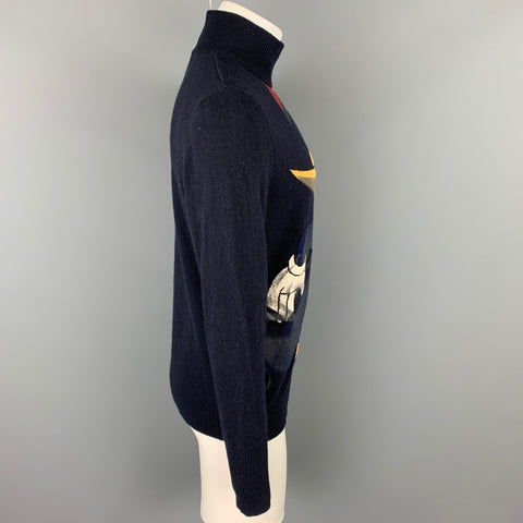 ICEBERG Woody Woodpecker Talla L Jersey de cuello alto simulado de lana / nailon azul marino