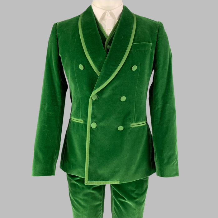 DOLCE &amp; GABBANA Talla 36 R Traje de 3 piezas con chal cruzado de terciopelo verde