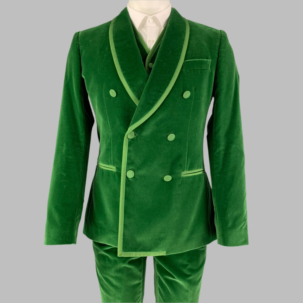 DOLCE & GABBANA Size 36 R Green Velvet Double Breasted Shawl 3