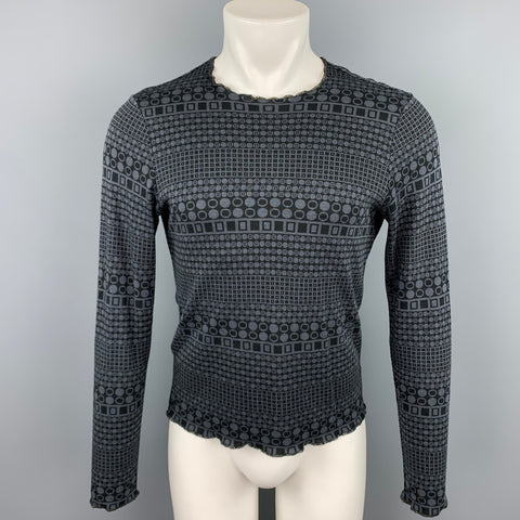 ARMAND BASI Size M Navy & Black Geometric Lyocell / Cotton Crew-Neck Pullover