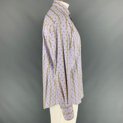 ROBERT GRAHAM Talla XL Camisa de manga larga con botones de algodón, color morado, amarillo y rayas