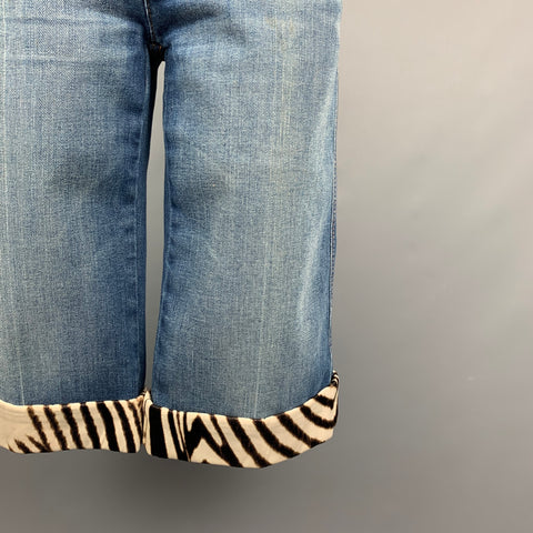 ROBERTO CAVALLI Taille 6 Short en coton/polyuréthane à ourlet zébré indigo et marron