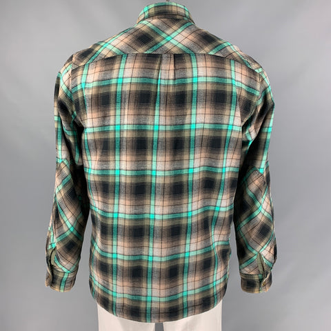 OAKLEY Size L Black & Green Plaid Cotton Reversible Jacket
