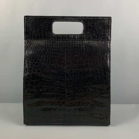 REYNA ICAZA Black Embossed Alligator Tote Handbag
