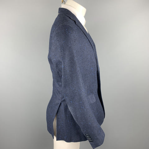 ETRO Size 40 Navy Textured Silk / Linen Notch Lapel Sport Coat