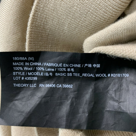 THEORY Size M Beige Solid Wool Short Sleeve T-shirt