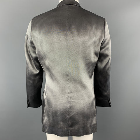 DOLCE & GABBANA Size 40 Silver & Black Herringbone Silk Blend Sport Coat