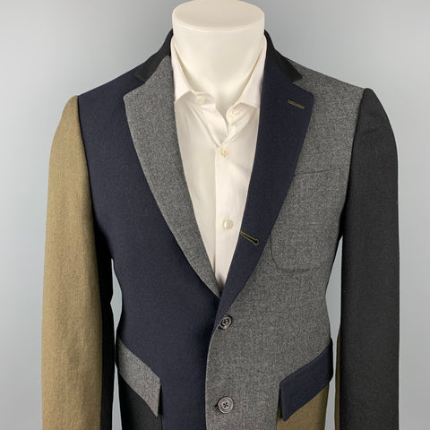 WOOSTER + LARDINI Size 38 Navy & Grey Color Block Wool Sport Coat