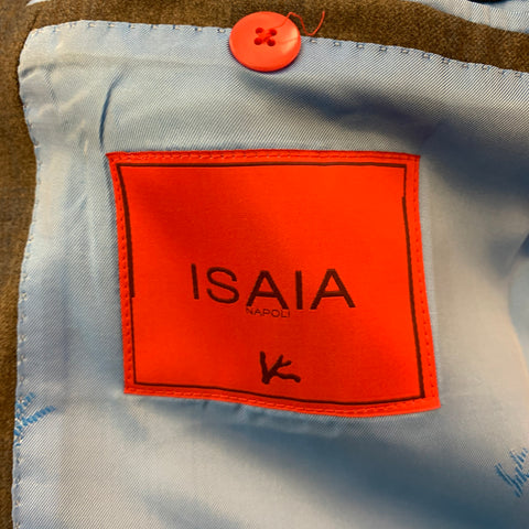 ISAIA Talla 40 Abrigo deportivo de cachemira de lana a cuadros azul marrón con un solo pecho