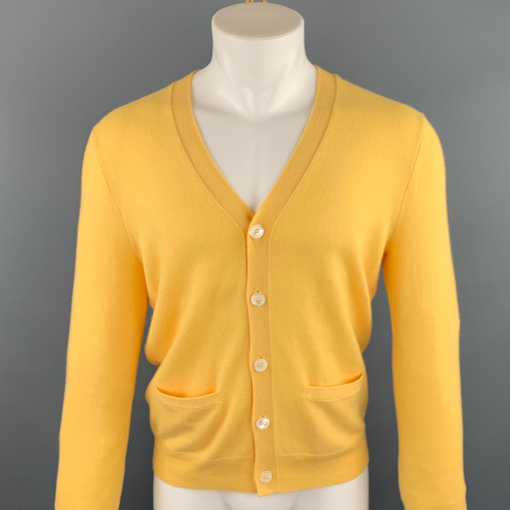 RALPH LAUREN Taille S Cardigan boutonné en cachemire jaune