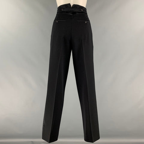 CLAUDE MONTANA Taille 12 Costume pantalon croisé en soie noire