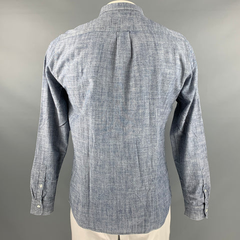 BALDWIN Size L Blue White Cotton Long Sleeve Shirt