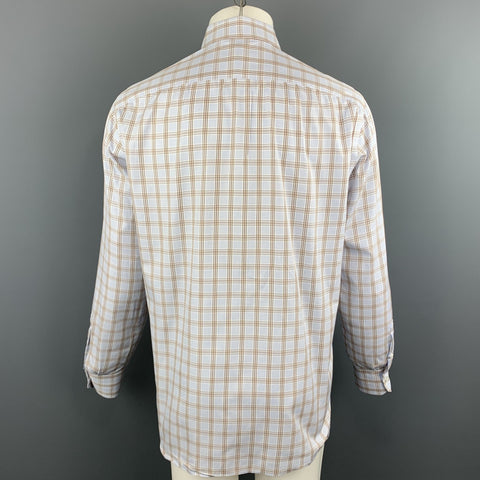 ISAIA Size M Blue & Brown Stripe Cotton Button Up Long Sleeve Shirt