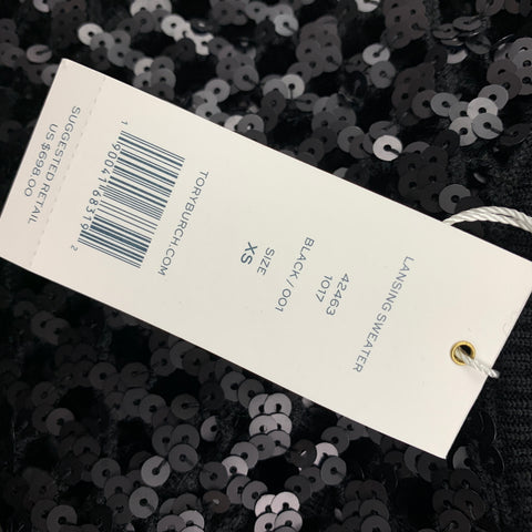 TORY BURCH Size XS Black Sequined Mesh Pullover