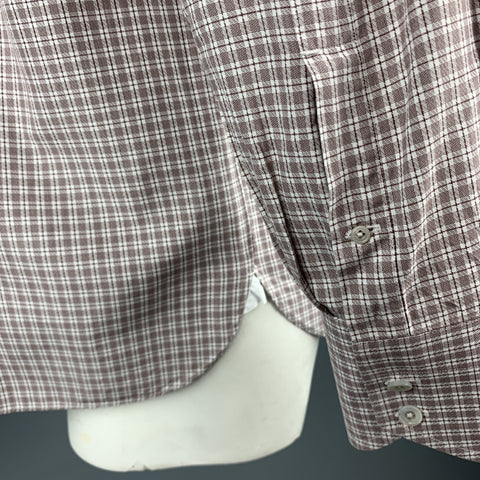 TOM FORD Size XL Brown & White Micro Plaid Cotton Button Up Long Sleeve Shirt