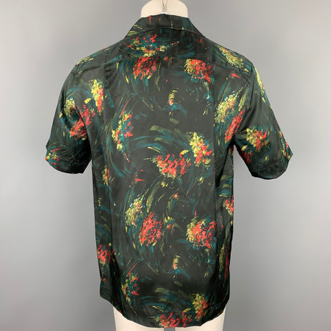DRIES VAN NOTEN S/S 20 Size S Black & Red Print Viscose Camp Short Sleeve Shirt