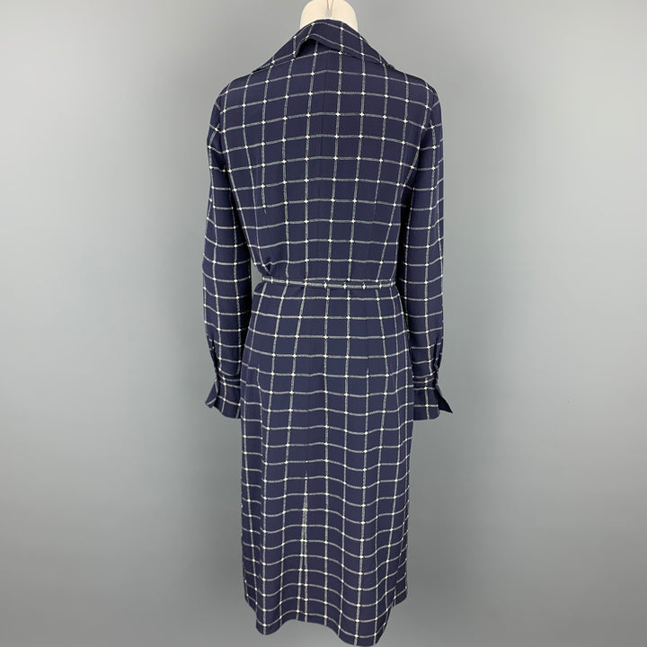 RALPH LAUREN Collection Size 8 Navy & White Checkered Silk Belted Dress