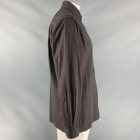 ERMENEGILDO ZEGNA Size L Brown Stripe Cotton Button Down Long Sleeve Shirt