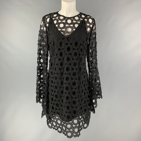 N/NICHOLAS Vestido de cóctel de manga larga de poliéster negro talla 8