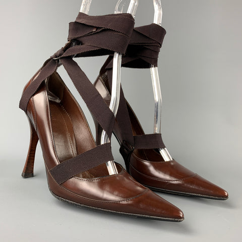 GUCCI by TOM FORD Talla 6.5 Zapatos de tacón con correa de cinta de cuero marrón