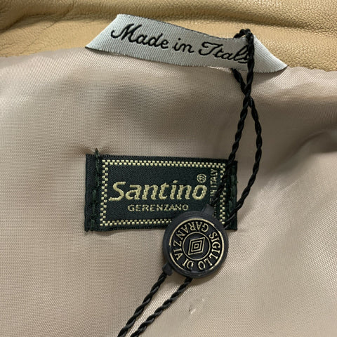 SANTINO Chaqueta con solapa de muesca de cuero caqui talla 12