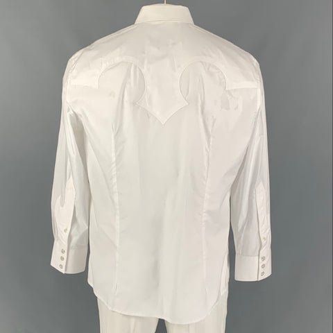 D&G by DOLCE & GABBANA Size XL White Solid Cotton Snaps Long Sleeve Shirt