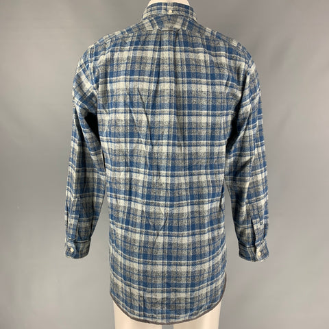 ROUGH & TUMBLE Size M Blue Grey Plaid Cotton Long Sleeve Shirt