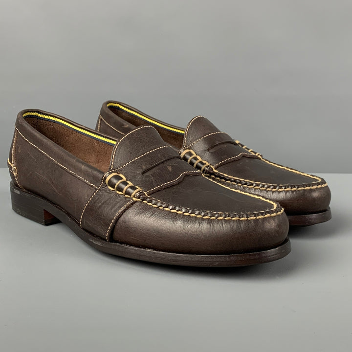 RALPH LAUREN Size 9.5 Dark Brown Contrast Stitch Leather Penny Loafers