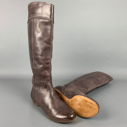 CHLOE Size 8.5 Brown Leather Contrast Stitch Knee High Julie Boots