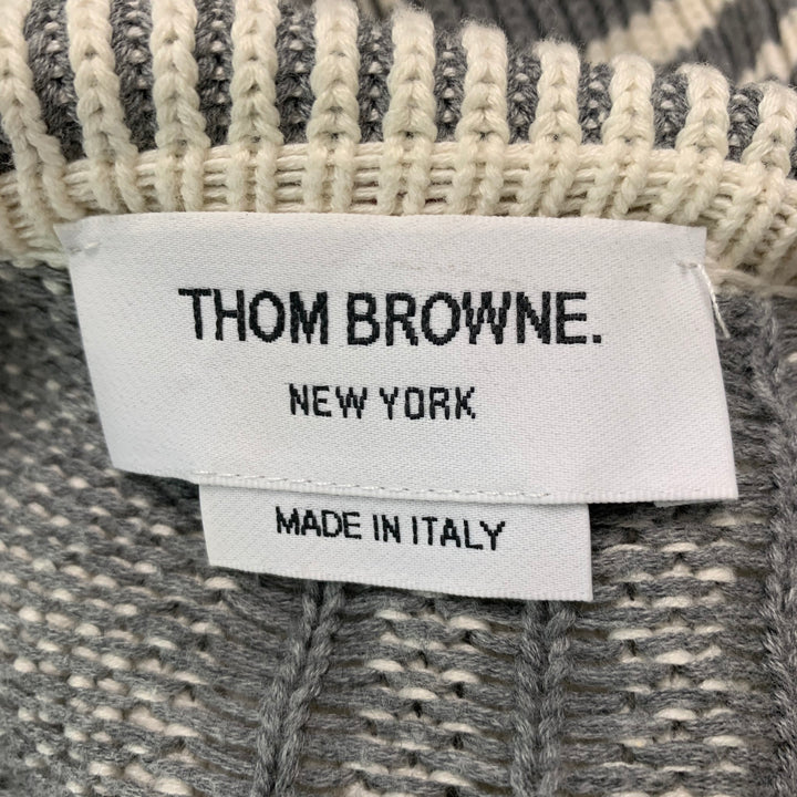 THOM BROWNE Size M/L Cream Grey Stripe Knit Button Up Cardigan