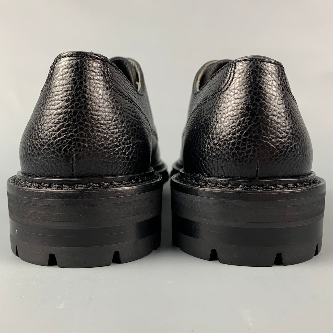 LANVIN Size 8 Black Pebble Grain Leather Lace Up Shoes