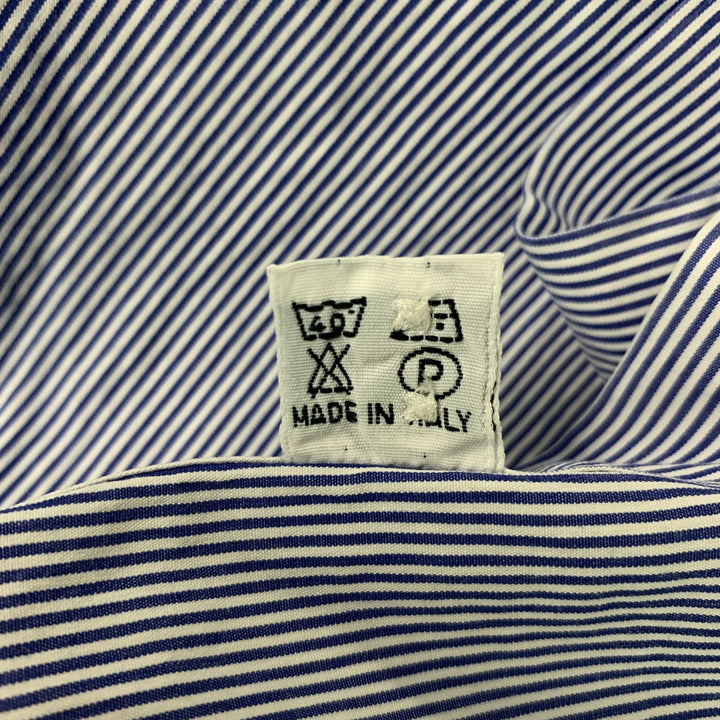 BOGLIOLI Size 42 Blue & White Stripe Cotton Button Down Long Sleeve Shirt