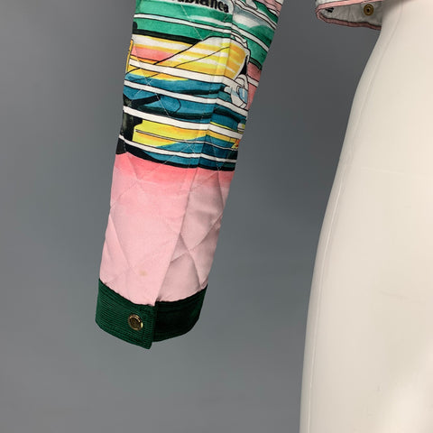 CASABLANCA Size XS Multi-Color Printed Satin Cropped Jacket