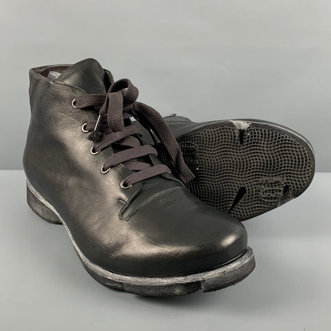 DEVOA Size 10 Black Solid Leather Lace Up & Zipper Boots
