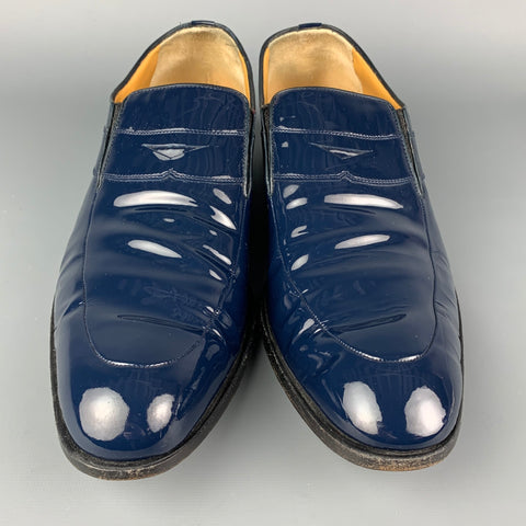 A.TESTONI Size 9 Navy Patent Leather Penny Loafers