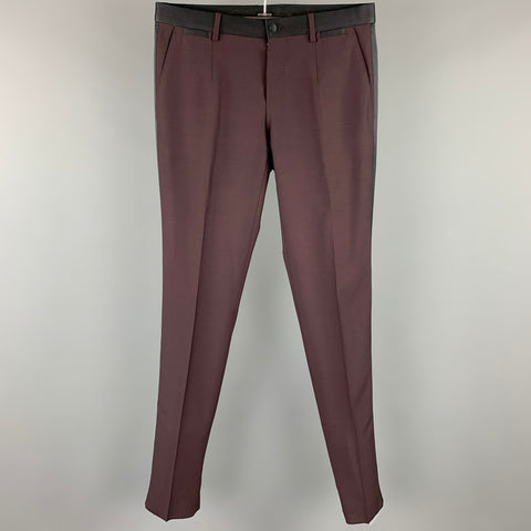 DOLCE & GABBANA Gold Size 36 Regular Eggplant Purple & Black Wool Blend Shawl Collar Suit