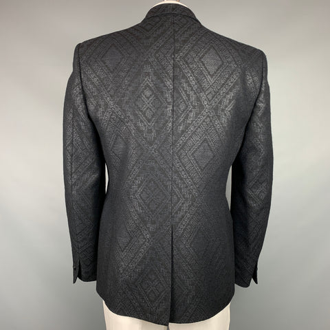 JUST CAVALLI Size 44 Black Jacquard Wool / Polyamide Peak Lapel Sport Coat
