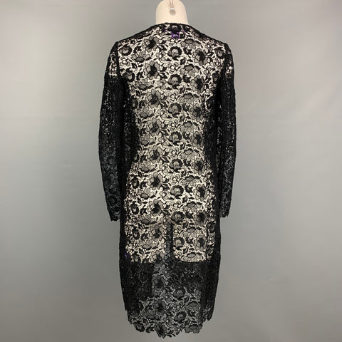 RALPH LAUREN Purple Label Size 2 Black Guipure Cotton Blend Open Front Coat