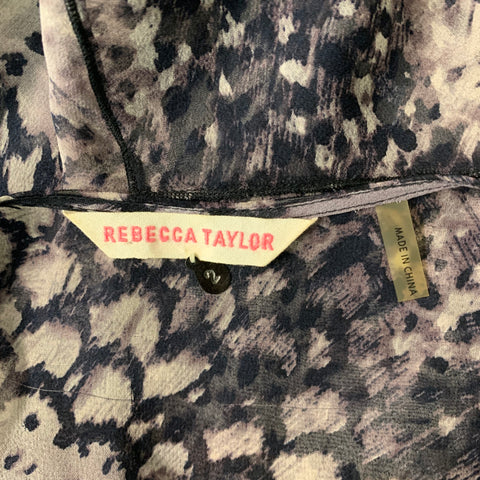 REBECCA TAYLOR Taille 2 Blouse à imprimé animal en soie violette et noire