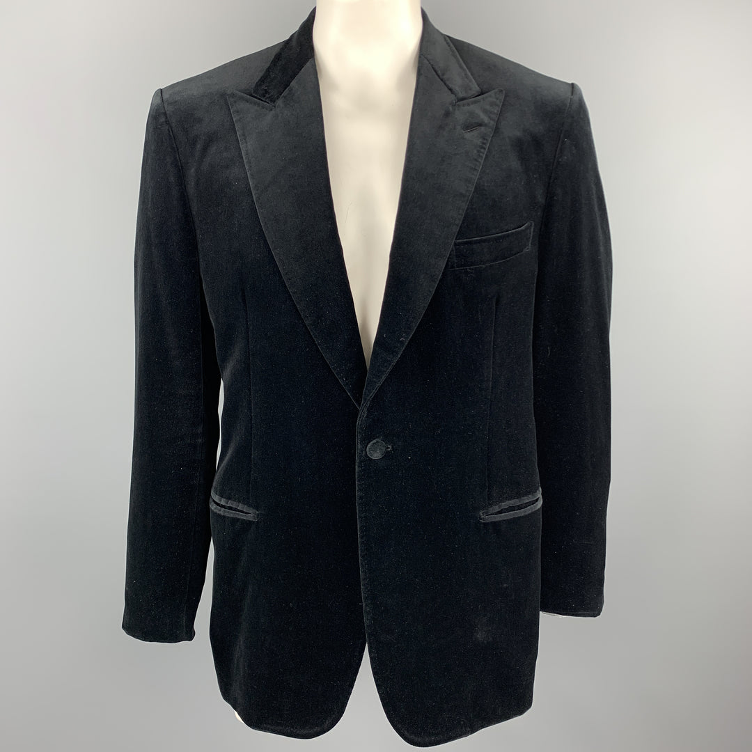BRIONI Talla 44 Abrigo deportivo regular con solapa de pico de terciopelo de algodón de dos tonos negro