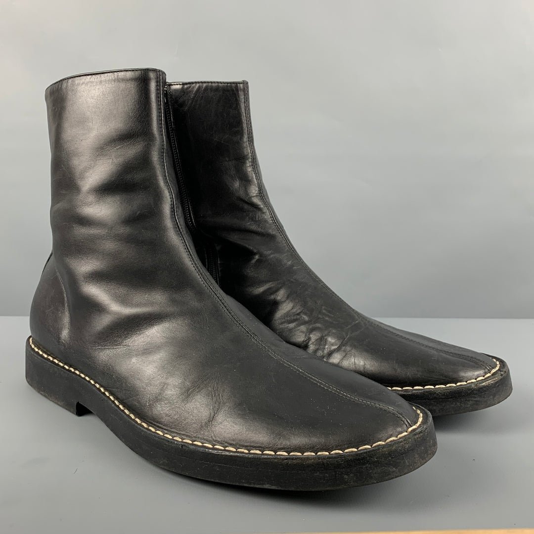 ANN DEMEULEMEESTER Size 9.5 Black Contrast Stitch Leather Zip Up Boots