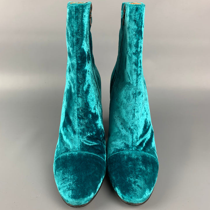 DRIES VAN NOTEN Size 8.5 Turquoise Velvet Ankle Boots