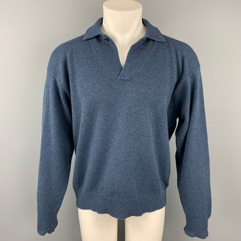 LORO PIANA Size M Blue Cashmere Spread Collar Pullover
